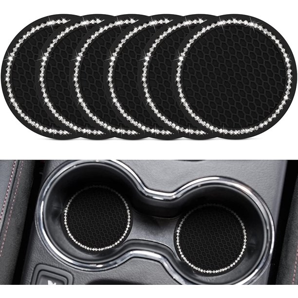 Paquete de 8 posavasos para portavasos de coche, posavasos universal antideslizante para portavasos, posavasos de silicona para interior de coche con diamantes de imitación de cristal brillante (