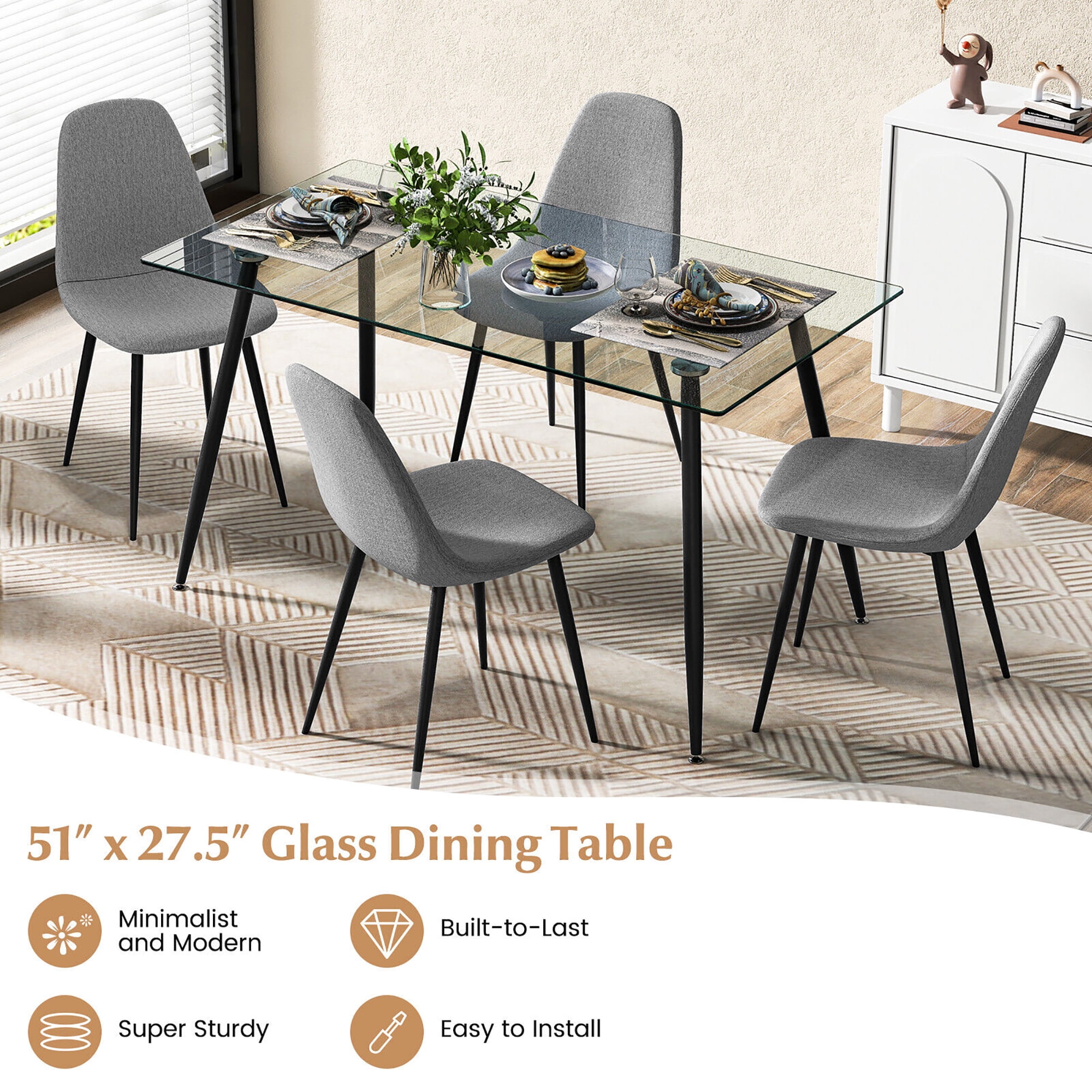 Gymax Modern Glass Dining Table Rectangular Dining Room Table W