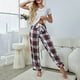 Ensemble Pyjama pour Femmes à Manches Courtes avec Col V à Carreaux Pants Casual Comfy Sleepwear Pjs Loungewear Sets – image 3 sur 6