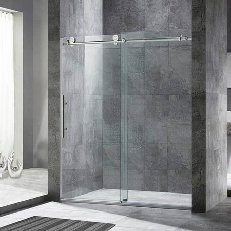 Stainless Finish Shower Door WOODBRIDGE Frameless Sliding Shower Door, 44