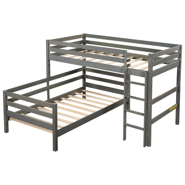 Twin Over Twin Bunk Bed Solid Wood L Shaped Bunk Beds Wooden Loft