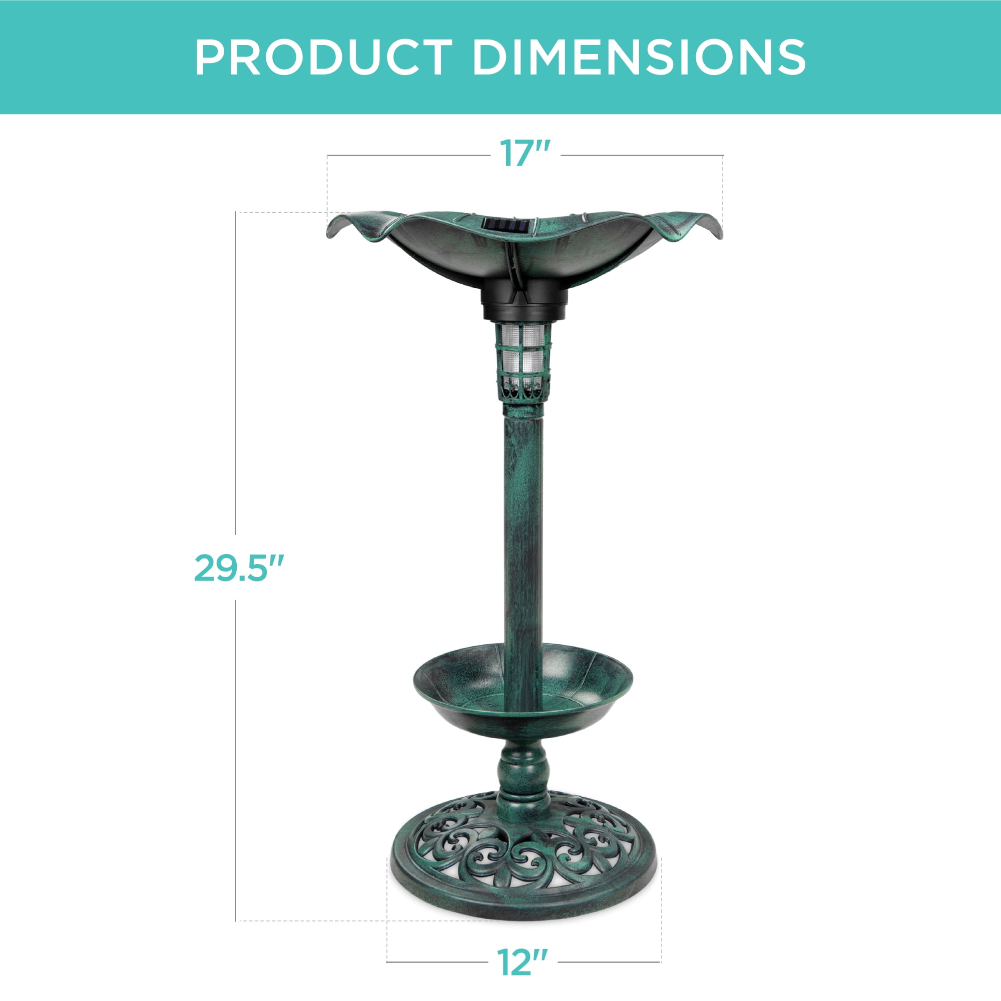 Best Choice Products Solar Lighted Pedestal Bird Bath w/ Planter, Integrated Panel - Green