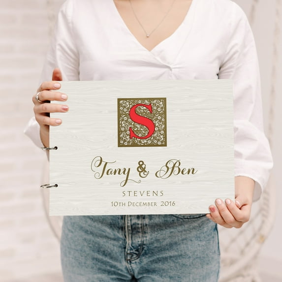 Darling Souvenir Personalized Engraved Laser Cut Wedding Guest Book Wooden Cover Sign-in Book Registry Guestbook Scrapbook-QM