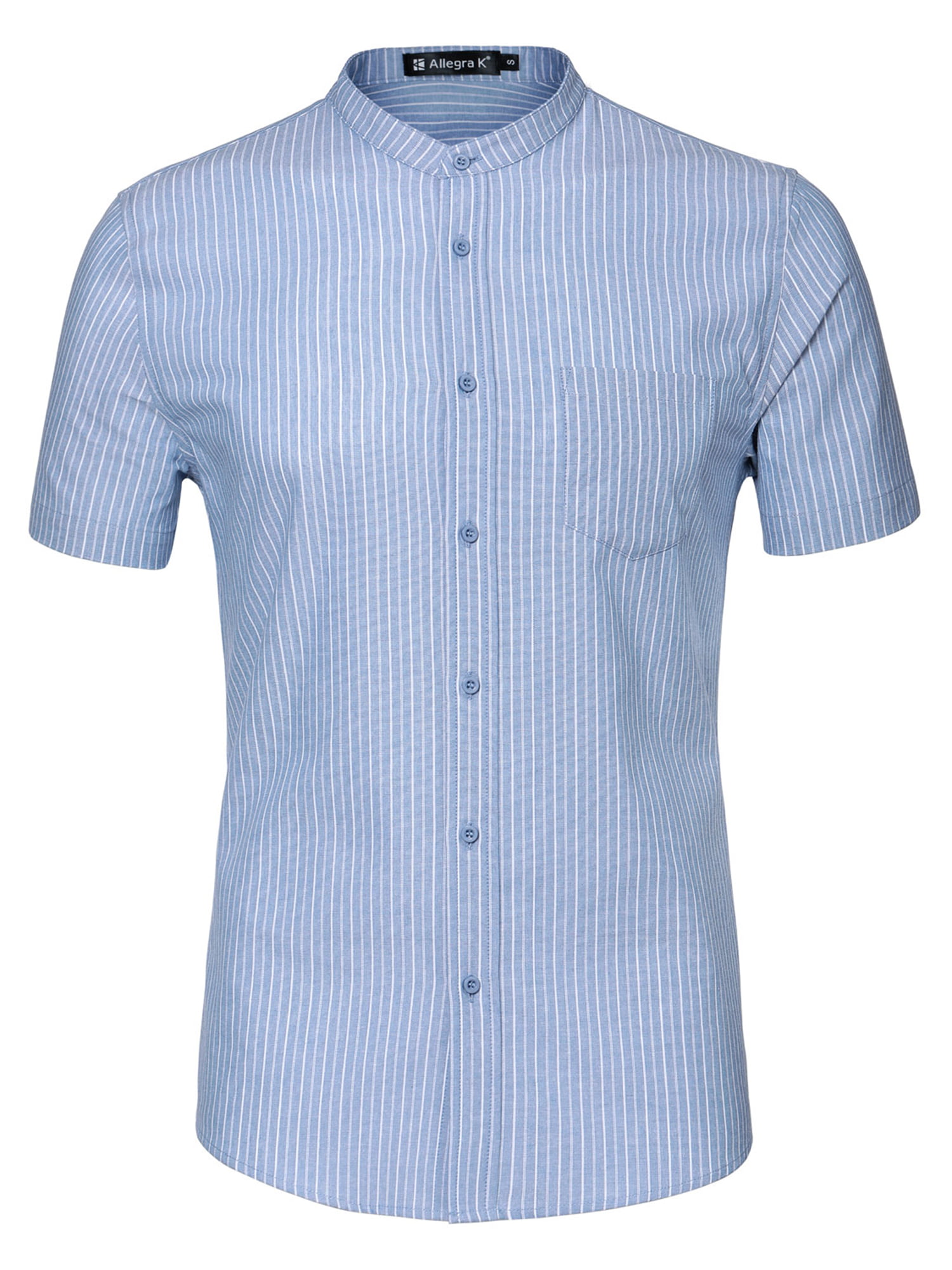 Unique Bargains - Men's Stripe Collarless Short Sleeves Button Shirt ...