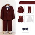thumbnail image 2 of CPNG Teen Boys Toddler Gentleman Kids Formal Outfits Long Sleeve Suit Clothing Shirt Vest Pant Bow Tie Wedding Outfit(Wine,18-24 Months), 2 of 5