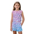thumbnail image 3 of chaqlin Bling Bling-Color Girls 2 Piece Outfits Sets Sleeveless Tank Top Flare Pants with Pockets Kids Lightweight Shorts Set for 5-14Y, 3 of 7