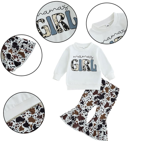 Godderr 6M-6Y Newborn Toddler Girls Sweatshirt Tops Leopard Bell Bottom Pants Outfits Set for 2PCS Baby Leopard Printed Clothes Set Long Sleeve Comfort Top Set