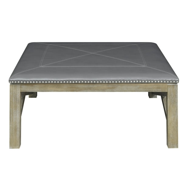 Square Coffee Table With Faux Leather, Coffee Table Leather Top