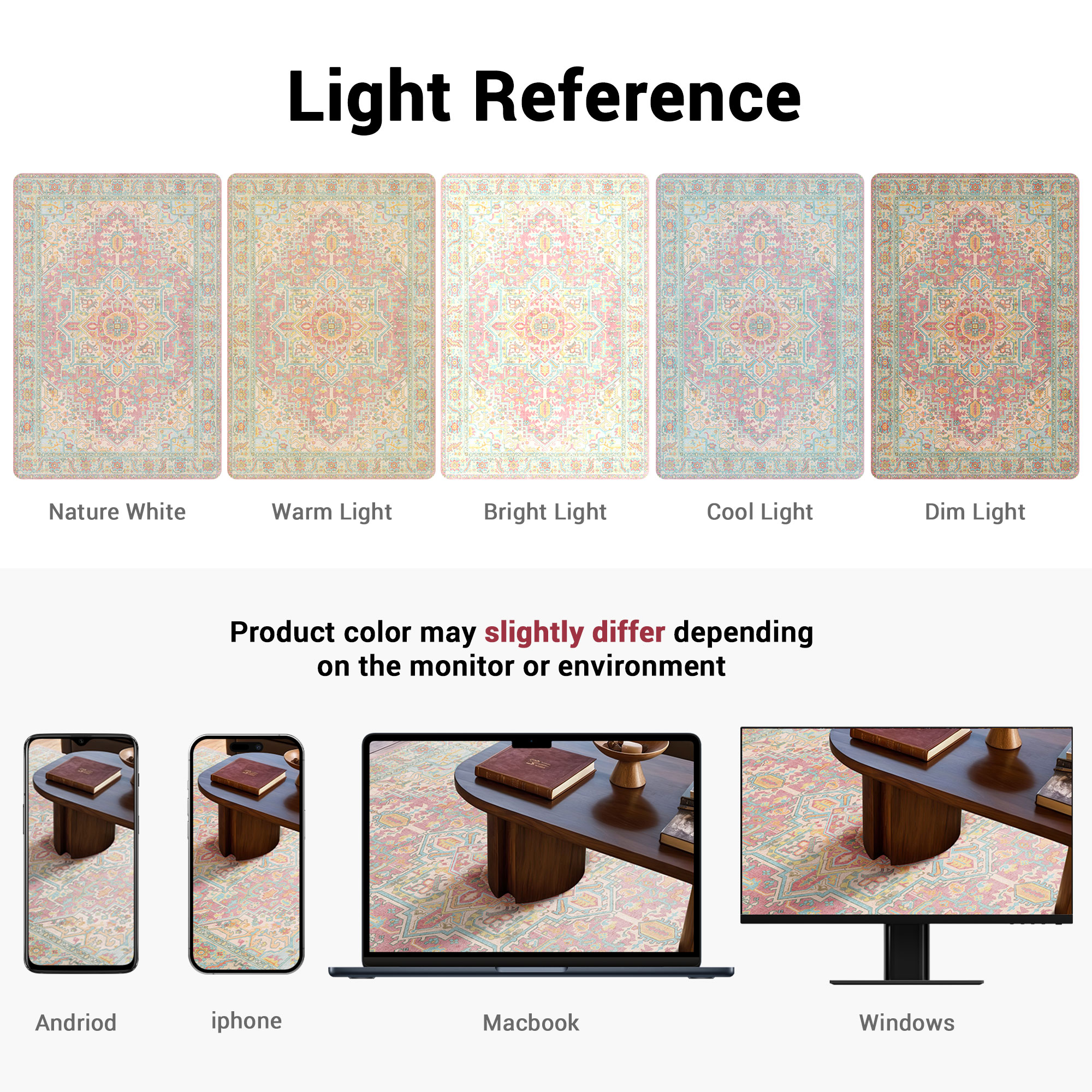 Kokia 9x12 Vintage Oriental Area Rug for living Room, Pink and Orange Low Pile Stain Resistant Non-Slip Washable Rug for Bedroom with Distressed Medallion Pattern