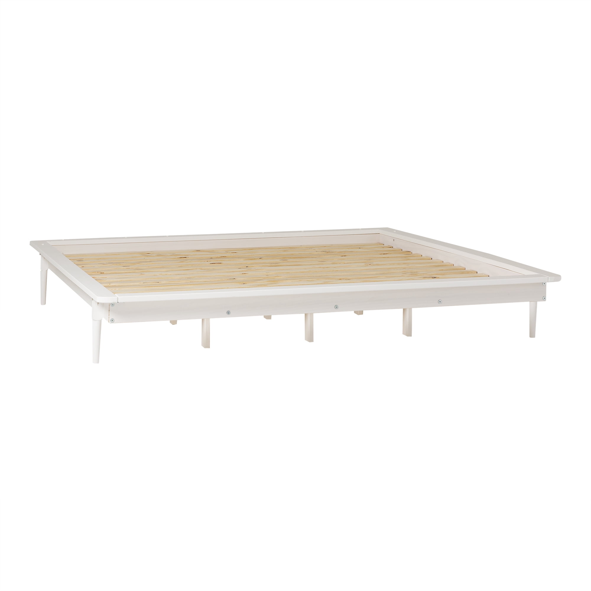 Manor Park Pine Wood Elevated Platform Bed Frame, King, White