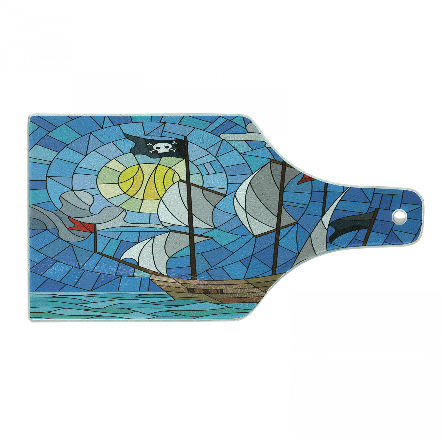 Marine Cutting Board, Stained Glass Like Mosaic Artwork of a Ship in