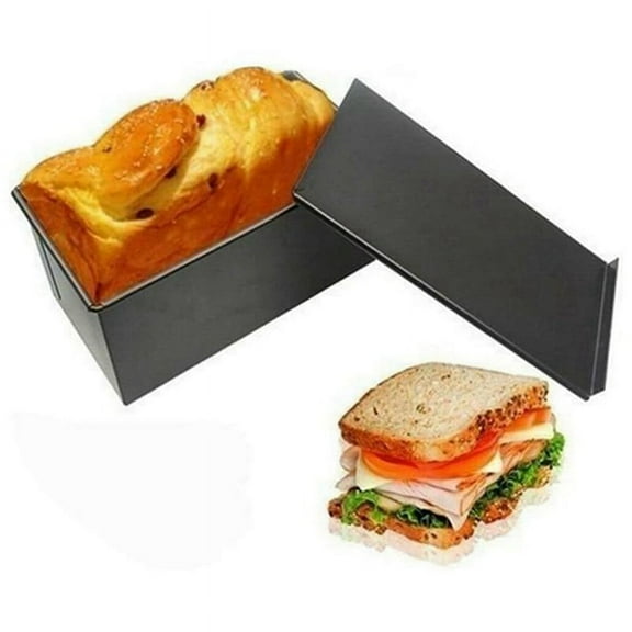Loaf Pan Flat Toast Box Non- Stick Bread Mold with Cover Lid Stainless Steel Bakeware for Kitchen Baking, 450G