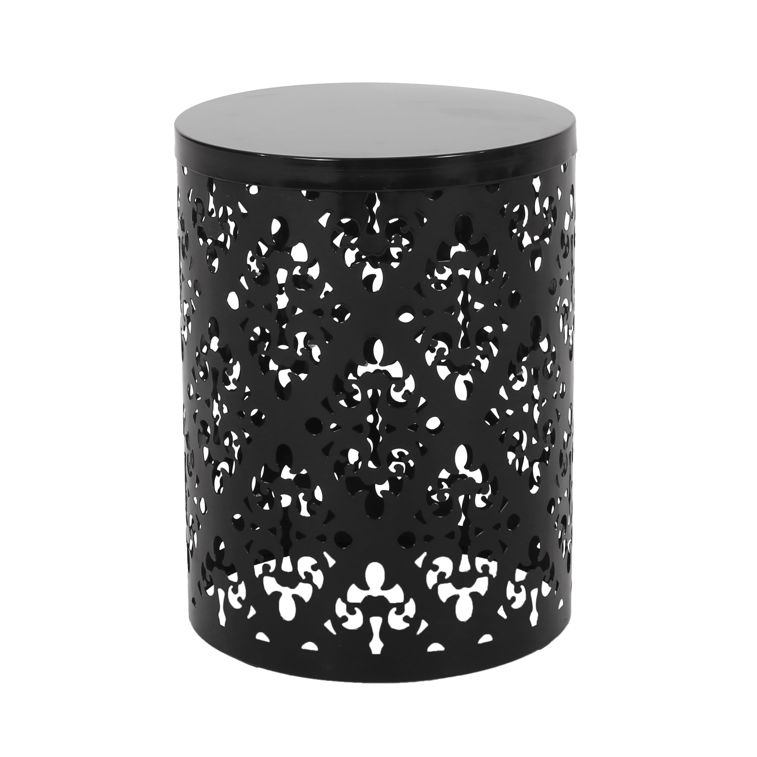 Outdoor Nesting Side Table Set of 2, Cylindrical Floral Pattern Structure for Patio Garden, Black