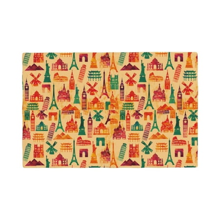 

Table Placemats Set of 4 - Travel And Tourism 12x18 In Faux Linen Double Heat Resistant Place Mats Cloth Indoor/Outdoor Placemats Washable Table Mats for Dining Kitchen Party