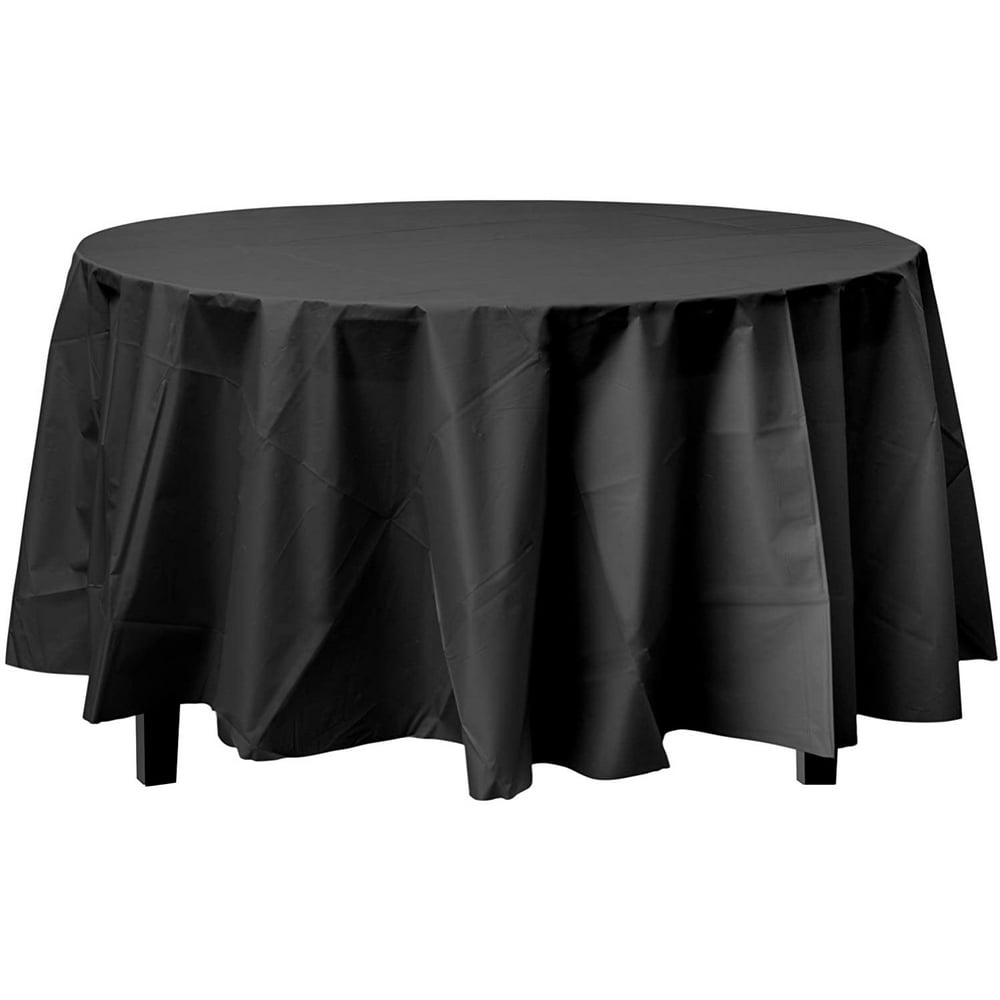 Exquisite 84” Round Tablecloth Cover Black Disposable Plastic Tablecloth Heavy Duty Premium