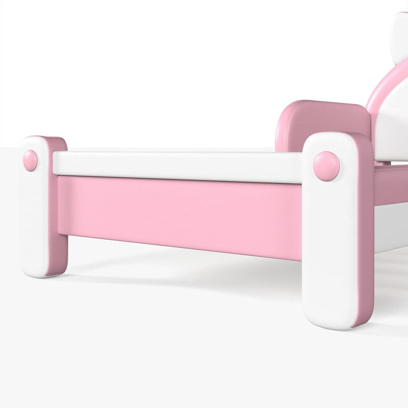 Twin Size Kids Platform Bed with Cartoon Cat-Shaped Headboard, Upholstered PU Leather Princess Bed, Low Profile Child Bed Frame