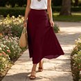thumbnail image 5 of IUYRTFE Women Elastic Waist Cotton Linen Midi Skirt Solid Color Casual A Line Skirt for Summer Vacation Daily Wear, 5 of 7