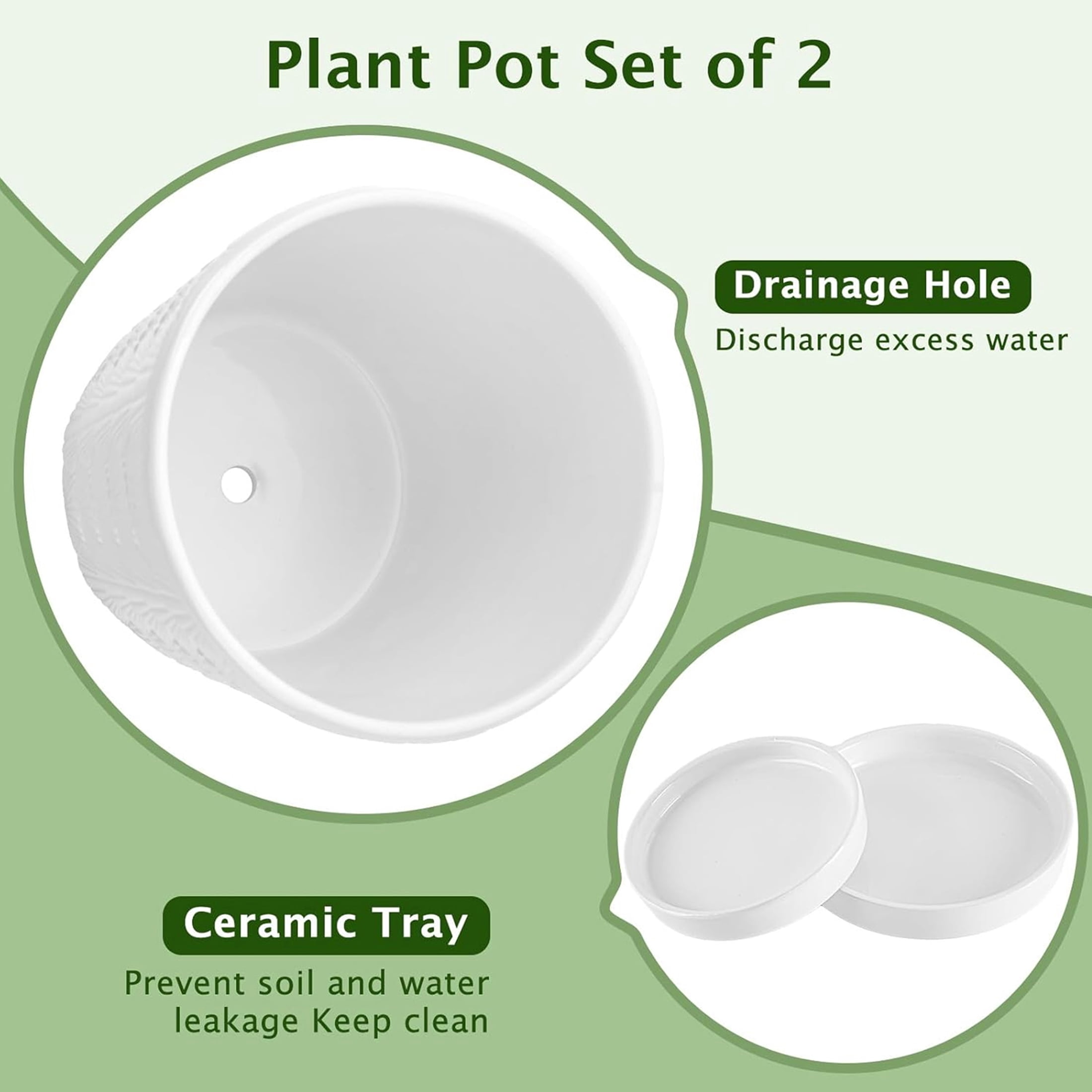 BUYMAX  Shell-Embossed 5" Ceramic Plant Pots with Drainage, White Indoor Flower Pots,Bathroom Decor,Set of 4