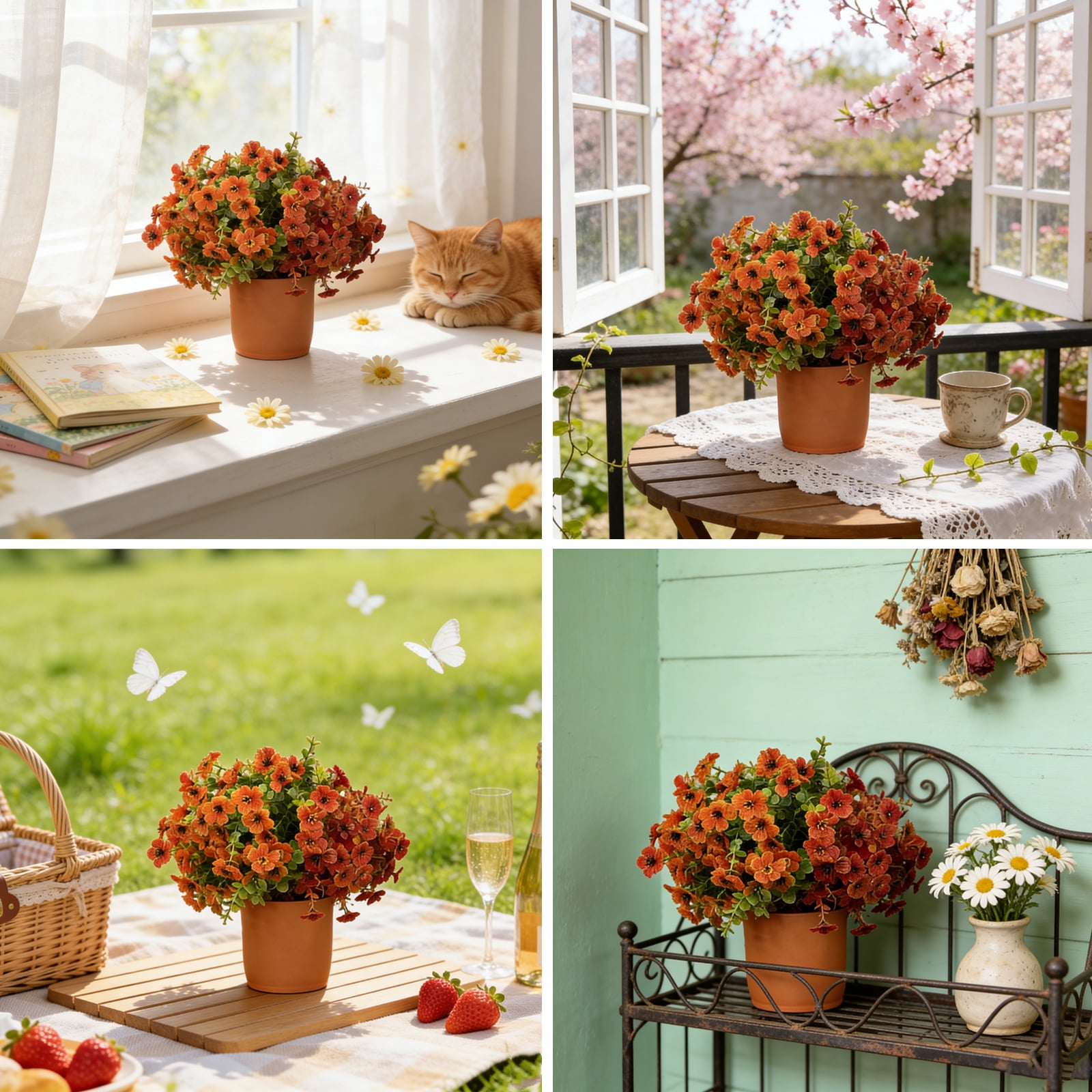 12 Bundles Artificial Flowers, UV Resistant Fake Plants, Realistic Faux Floral for Outdoor Indoor Garden Home Decor, DIY Flower Craft