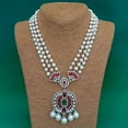 thumbnail image 2 of K-KED 3 Rows White Pearl Necklace Cz Pave Statement Necklaces Delicate Jewelry For Women, 2 of 6