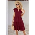 thumbnail image 3 of Womens Summer Dress Ruffle Sleeve V Neck Midi Dresses Wine Red M, 3 of 4