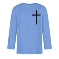 thumbnail image 3 of QATAINLAV Men 3/4 Sleeve Athletic Shirt Loose Fit Muscle Pullover Tops Fashion Cross Print Tshirts Casual Crew Neck Blouses Light Blue L, 3 of 4