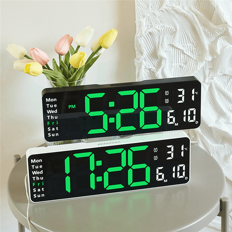 Large Digital Wall Clock Remote Control Temp Date Week Display Timer