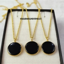 Black Onyx Circle Pendant Necklace For Her - Minimalist Geometric Jewelry - 14k Gold Plated Necklace - Mother's Day Gift - Healing Necklace