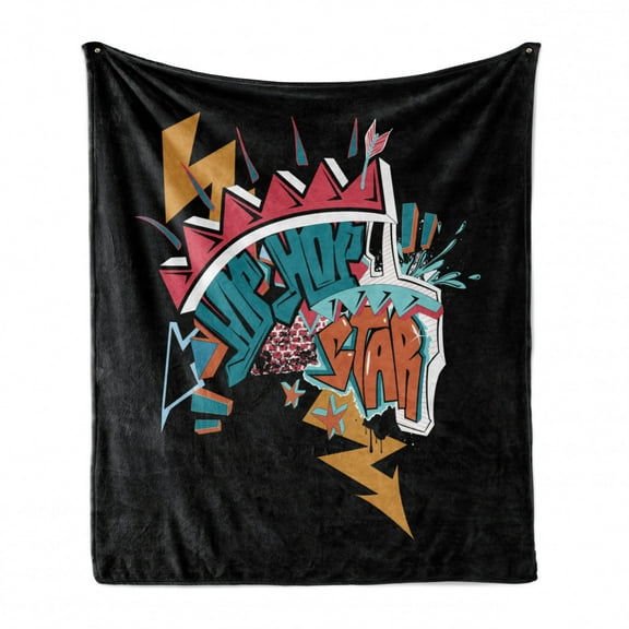 Hip Hop Soft Flannel Fleece Blanket, Underground Grafitti Style Hip Hop Star Lettering with Arrow and Lightning Motifs, Cozy Plush for Indoor and Outdoor Use, 60" x 80", Multicolor, by Ambesonne