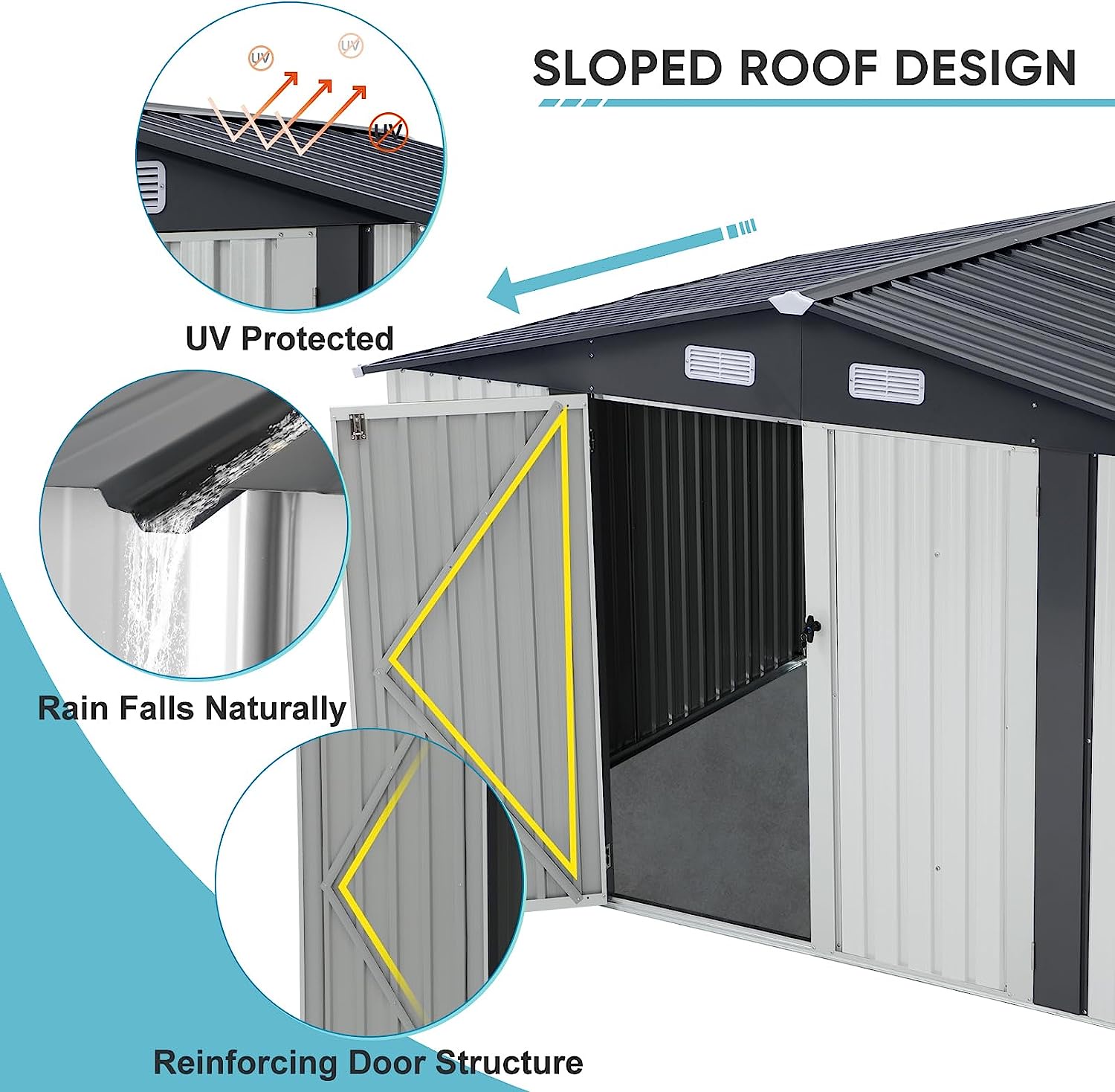 JOIVI Outdoor Storage Shed, 10'x8' Large Galvanized Steel Metal Garden Shed, Double Door W/Lock, Outdoor Storage House for Backyard Patio Lawn, White