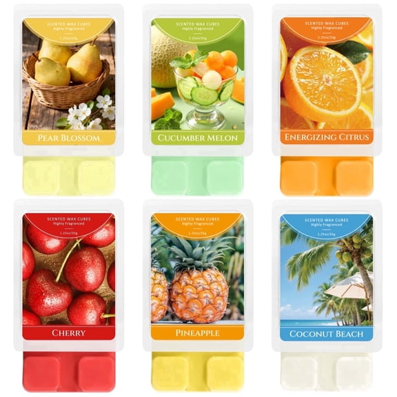 LA BELLEFEE Spring Summer Wax Cubes - 6 Pack Highly Fragranced Wax Melts, Coconut Beach, Pineapple, Cucumber Melon, Energizing Citrus Scents, 1.25oz/35g Each