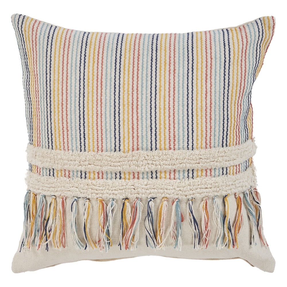 LR Home Fun With Striped Fringe Multi Throw Pillow ( 18" x 18