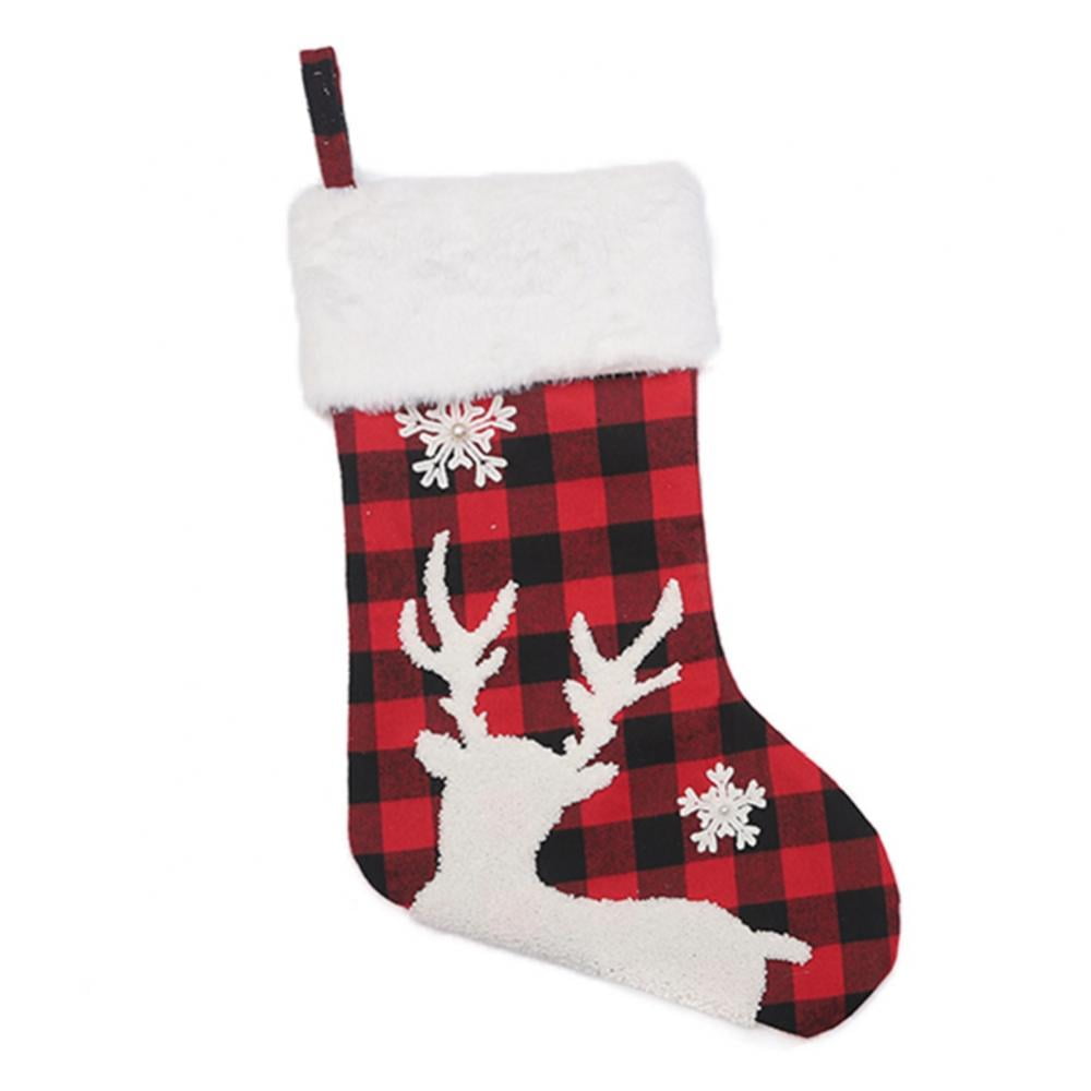 Owlgift Crocheted Christmas Stockings 18 inch, Heavy Yarn Stocking, Knit Xmas Socks Decoration, Set of 2, White & Red