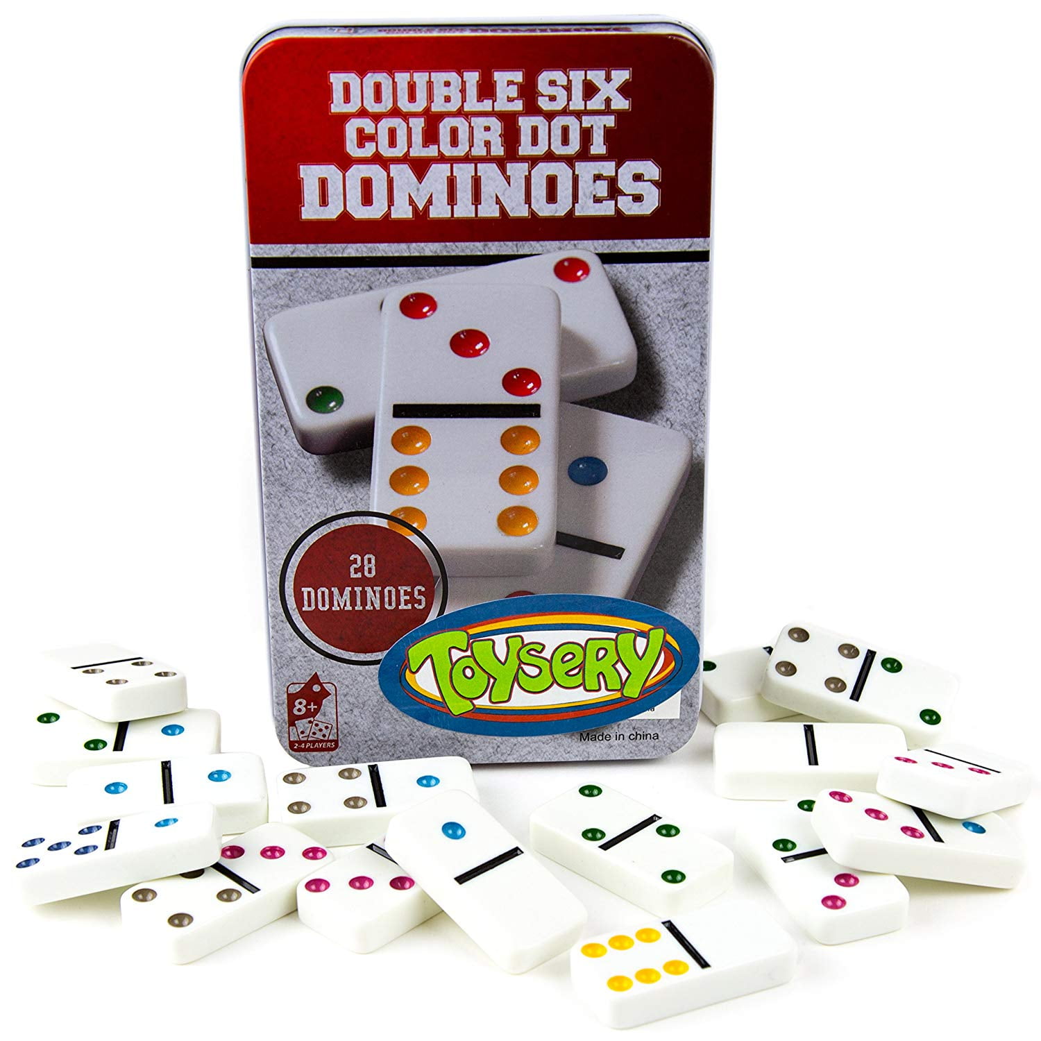 Double Six Color Dot Dominoes 28 Dominoes Double 6 Dominoes Set Game in Tin Box 
