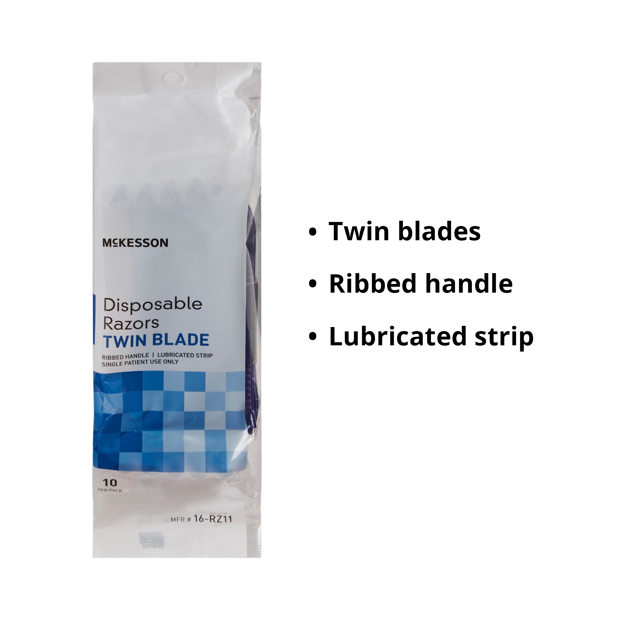 McKesson Disposable Razors for Men or Women - Fixed Head, Twin Blade, 10 Count, 72 Packs, 720 Total