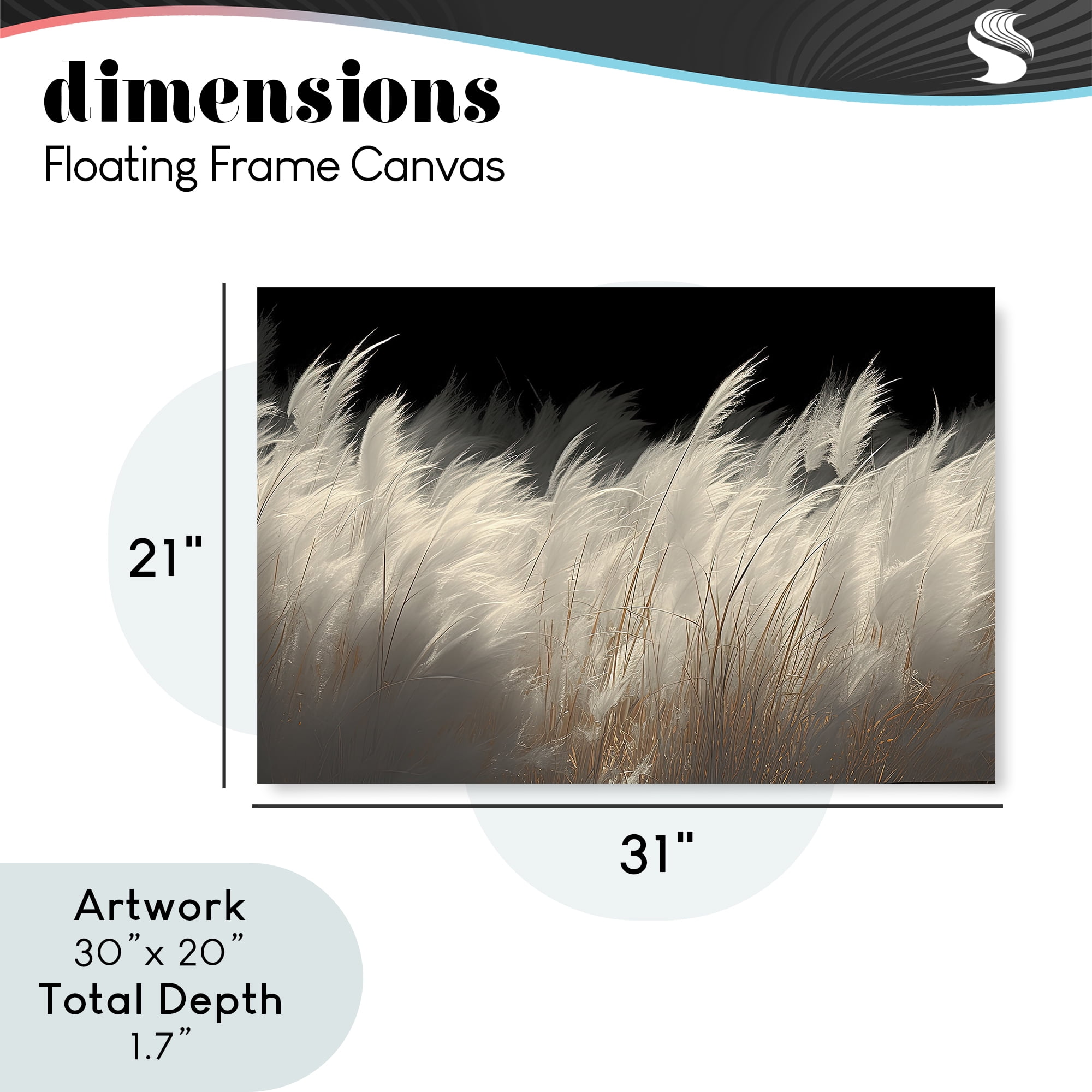 White Feathers Windblown Grasses Gray Framed Floater Canvas Wall Art, design by Decent Exposures