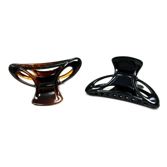 Parcelona French Cutout Set of 2 Small Shell And Black Cellulose Hair Claws Clam