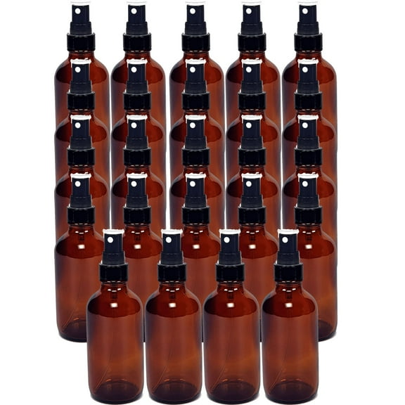 Medical Sales Supply Amber 4oz Black Mist Sprayer Bottle (120ml) Pack of 24 - Glass Tincture Bottles with Black Mist Sprayers for Essential Oils & More Liquids - Leakproof Travel Bottles