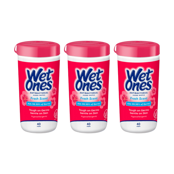 Wet Ones Antibacterial Hand Wipes Canister, Fresh Scent, 40ct Canister (Pack of 3)