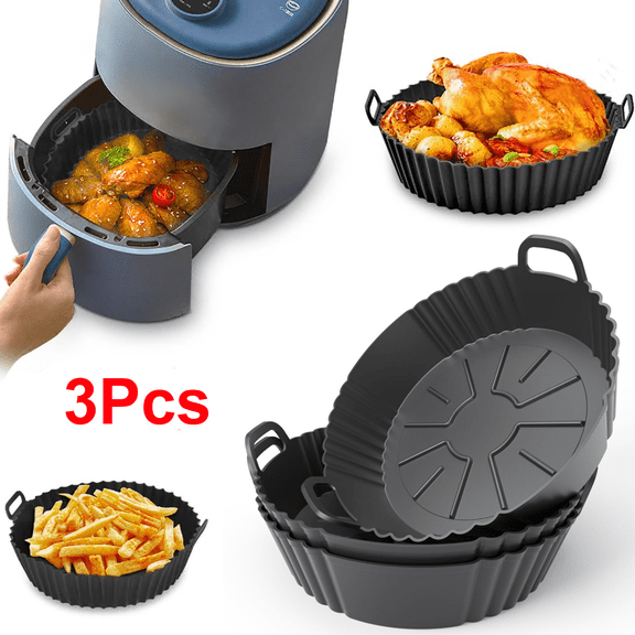 3Pack Air Fryer Round Silicone Liner Reusable Airfryer Silicone Pots Non Stick Basket Mats Heat Resistant Easy Clean for Air Fryers Accessories