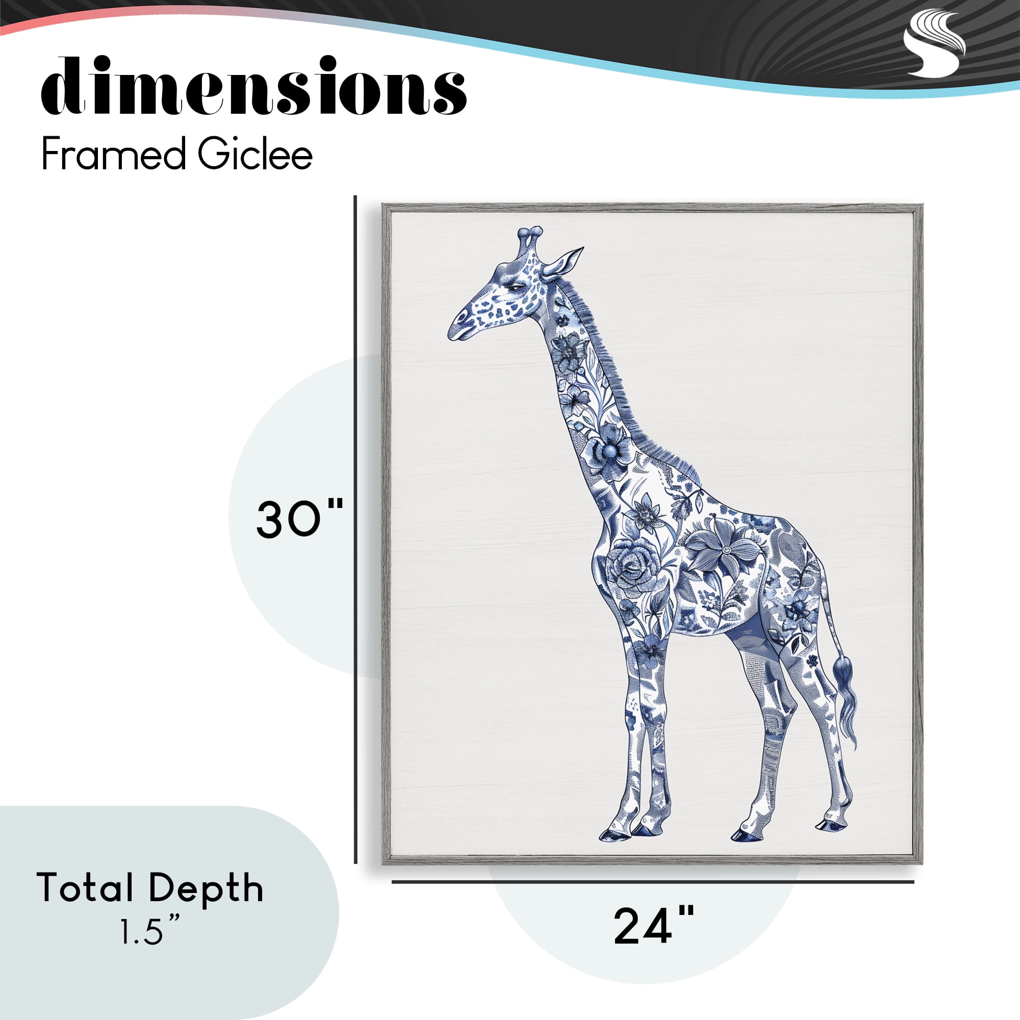 Vintage Toile Giraffe Gray Framed Giclee Art, design by Lettered and Lined
