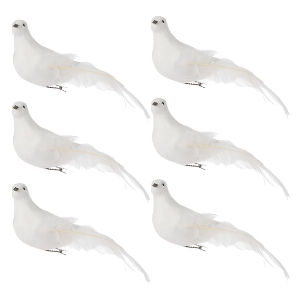 Pájaros blancos navideños con pinzas - 6 piezas de palomas de la paz artificiales de espuma para decorar el árbol de Navidad