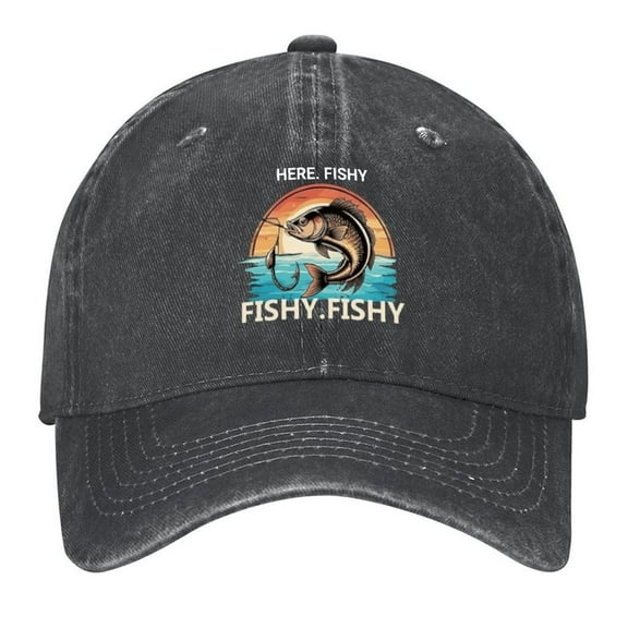 Here Fishy Fishy Print Vintage Wash Dad Hat Adjustable Curved Brim Baseball Cap,Casual Outdoor Sports Fishing Cap for Men and Women