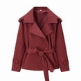 thumbnail image 4 of QUNYINEY Women Trench Coat Red Single Breasted Cropped Overcoat Loose Fit Long Sleeve Turndown Collar with Belt Jackets Women, 4 of 4