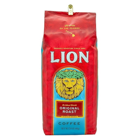 Lion Coffee Classic Original Whole Bean Coffee, 100% Arabica, Medium Roast, 24 oz
