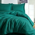 thumbnail image 3 of Petrol Green Satin Duvet Cover Set, 100% High Quality Turkish Cotton Queen Size Set, 1 Duvet Cover, 1 Fitted Sheet and 2 Pillowcases, Hypoallergenic, Breathable, Satin Bedding Set, Machine Washable, 3 of 6