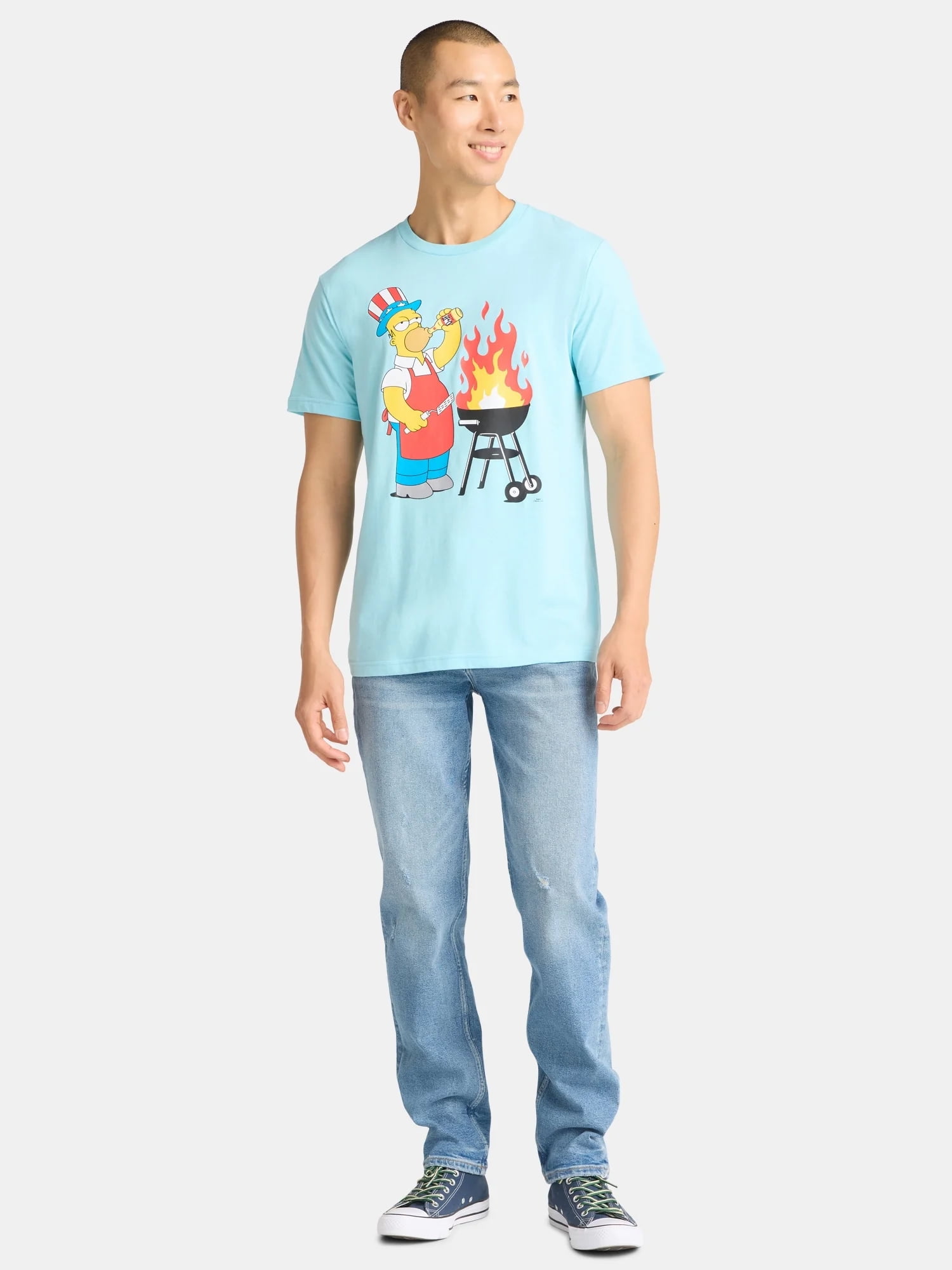 Simpons, Men's & Big Men's, Graphic Tee Shirt, Homer Griller Patriotic Americana July 4th, Sizes XS-5XL
