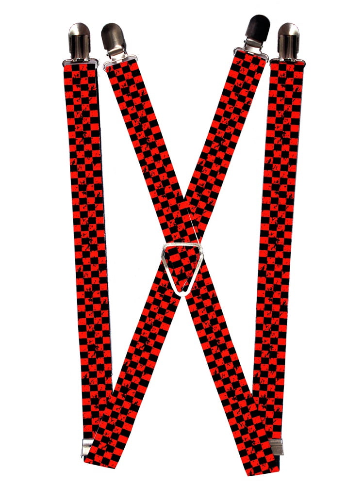 Black and Red Distressed Checkered Flag Plaid Checkers Suspenders ...