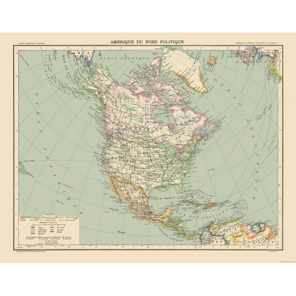 Historic Map - North America Political - Schrader 1908 - Vintage Wall Art