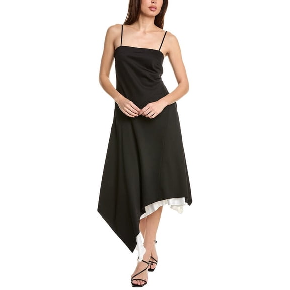 Helmut Lang womens Angled Hem Wool Midi Dress, 8, Black